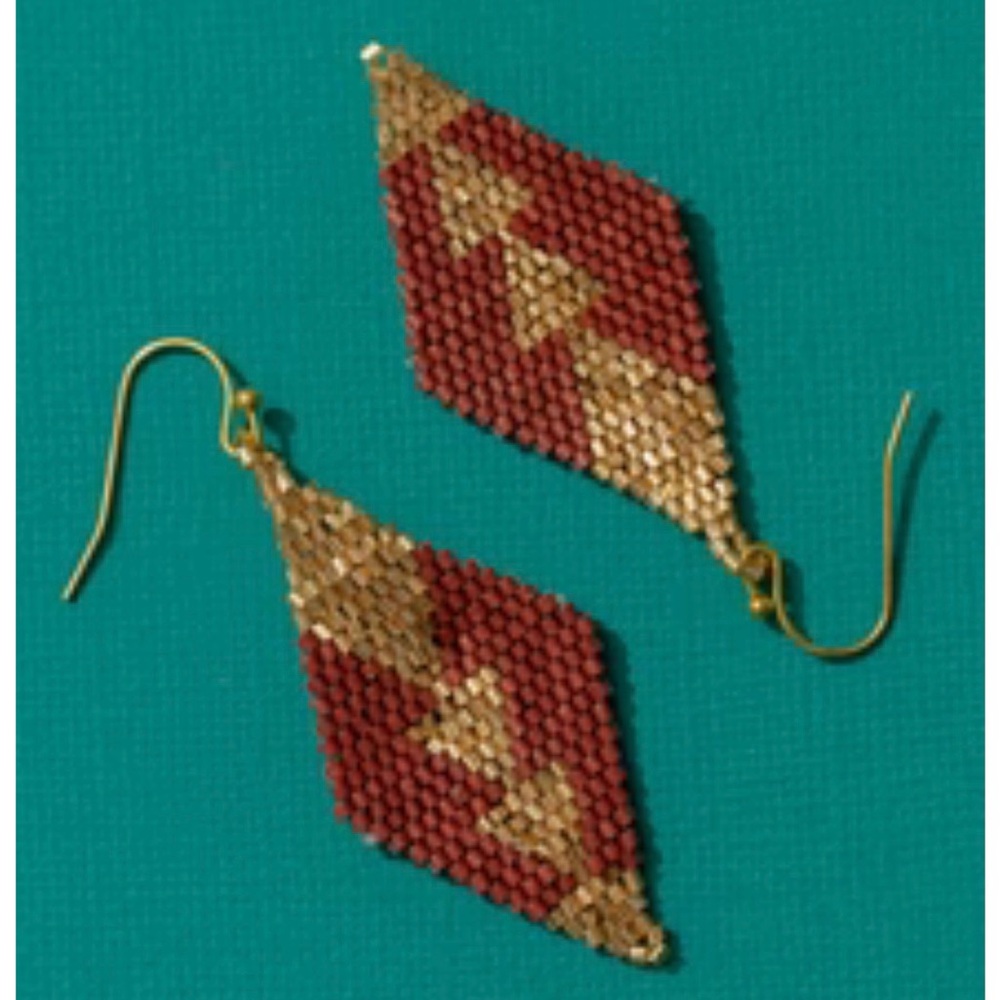 Geometric Gold and Pink Beaded Earrings